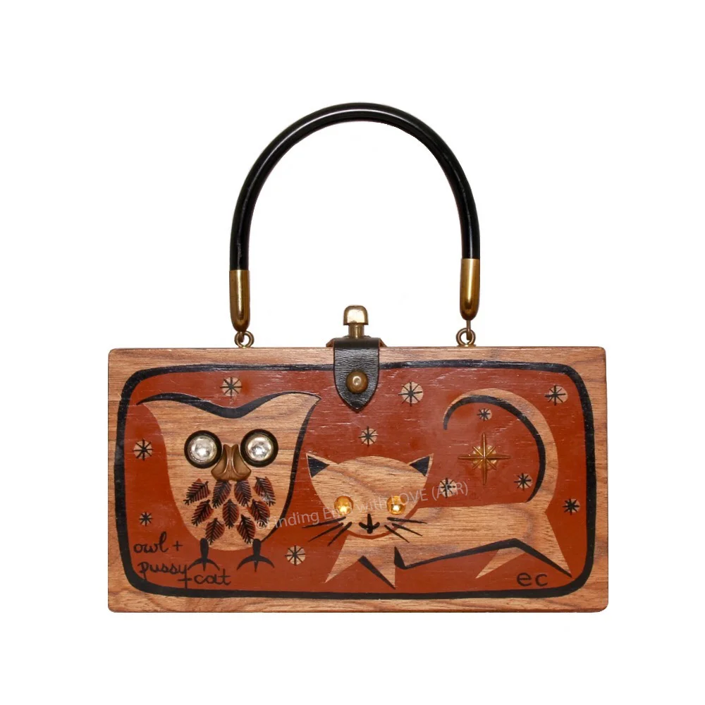 Finding Enid with LOVE - Owl + Pussy Cat (black, brown, gold) Box Bag